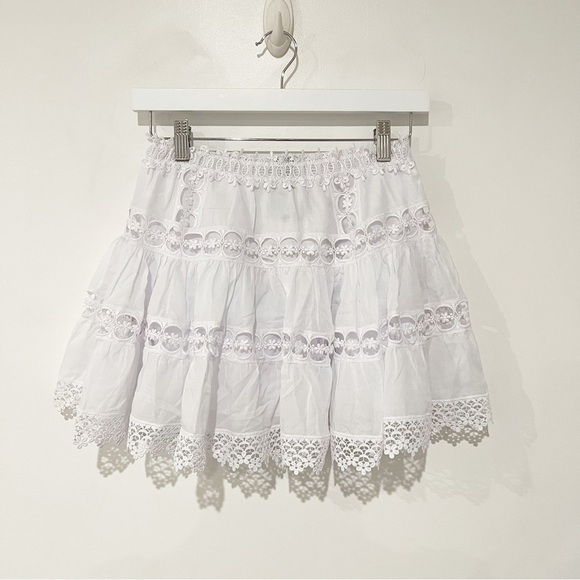 NWT Charo Ruiz Lea guipure lace-trimmed cotton-blend voile mini skirt size Large - Picture 8 of 11